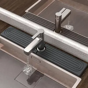 Quick Dry Diatomaceous Earth Sink Splash Pads - Multifunctional Kitchen Bathroom Countertop Absorbent Pads with Soap Dispenser and Cleaning Tool Holder, Dark Grey| Diatomaceous earth material, kitchen gifts