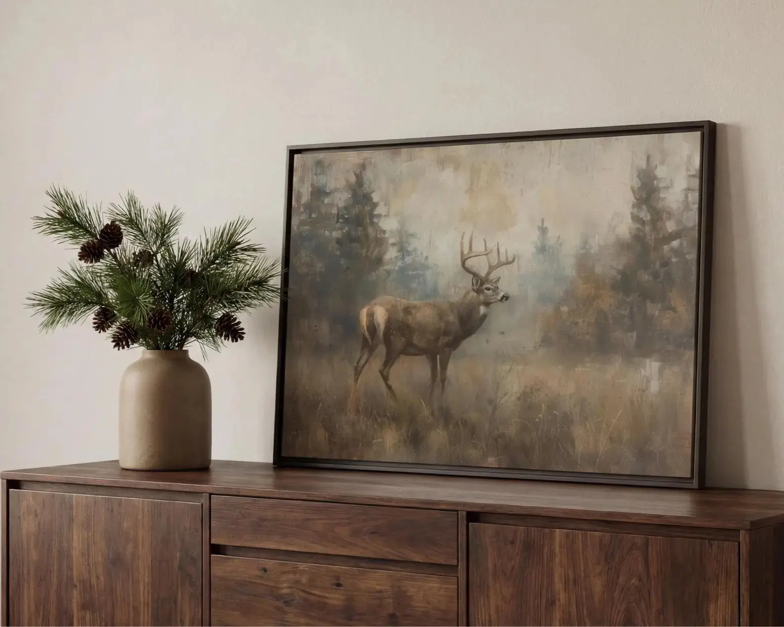 Framed Deer Poster Unframed Rustic Wildlife Wall Art Buck in Forest Landscape Cabin Decor Hunting Gift for Outdoorsman Man Cave Hunting Decor Nature