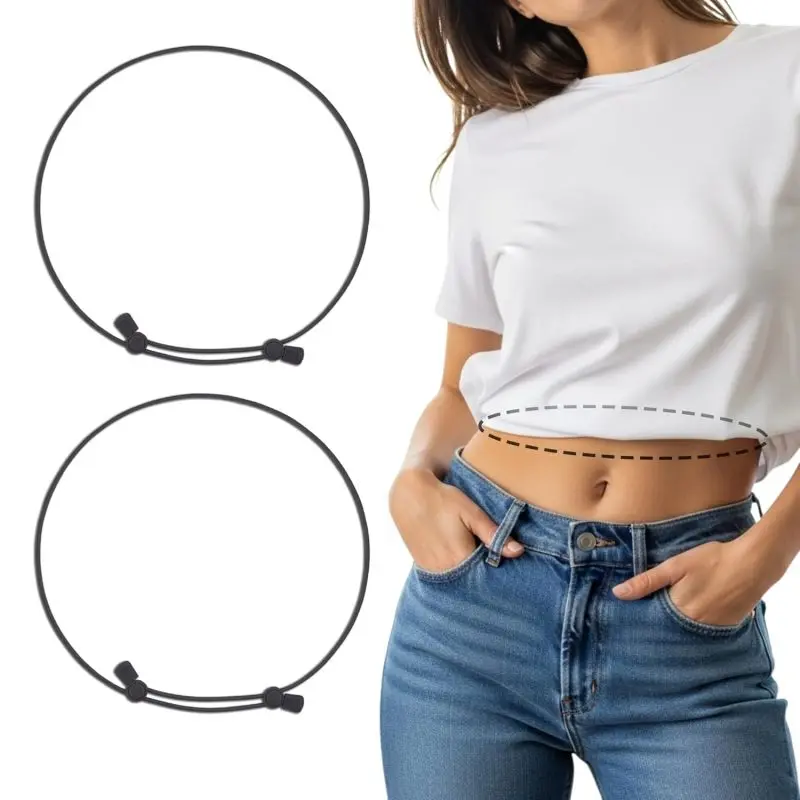 2-Pack Elastic Bands for Women, Invisible Lightweight Tuck Belt with Adjustable Buckle for Styling Cropped Tops and Shirts, Flexible Snug Hold, Band-Shaped Women's Belts