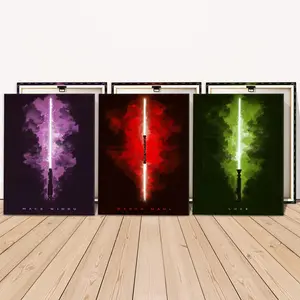 Wooden Framed Canvas Painting, 3 Counts/set Lightsaber Pattern Wall Art, Modern Art Wall Decor, Home Decoration Poster for Living Room Bedroom Office, Modern Art Design