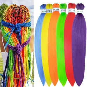 Colorful Braiding Hair Pre Stretched 26inch Colored Braiding Hair Extensions for Braids 6Pcs Multicolored Rainbow Braid Hair Pre Stretched for Kids Girls Women