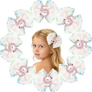 Summervibes JoyBowie handmade striped alligator clip hairband with 3-inch colorful grosgrain ribbon bow, perfect for baby girls' birthday party gifts. Hairpins Girl