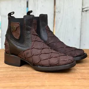 Men's Brown Faux Pirarucu Western Ankle Boot | Made in Mexico