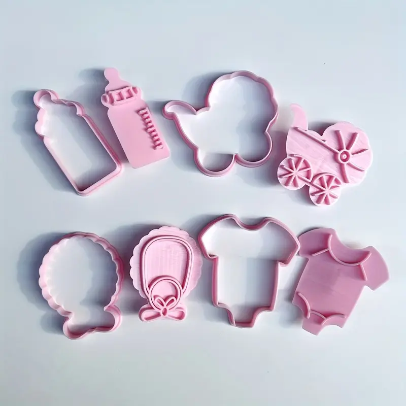 Princess Theme Plastic Cookie Cutter Set 4-Piece - Baby Bottle, Stroller, Onesie, Baby Bib Shapes for DIY Biscuit Baking - Versatile Cookie Stamp and Dough Cutter for Home, Dessert Shop, Bakery Use - Ideal for Halloween, Hanukkah Baking Crafts