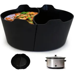 Silicone Crock pot Liners,Slow Cooker Liners,8 Quart Oval Reusable Crock pot Divider Insert,BPA-Free, Dishwasher Safe(Black)