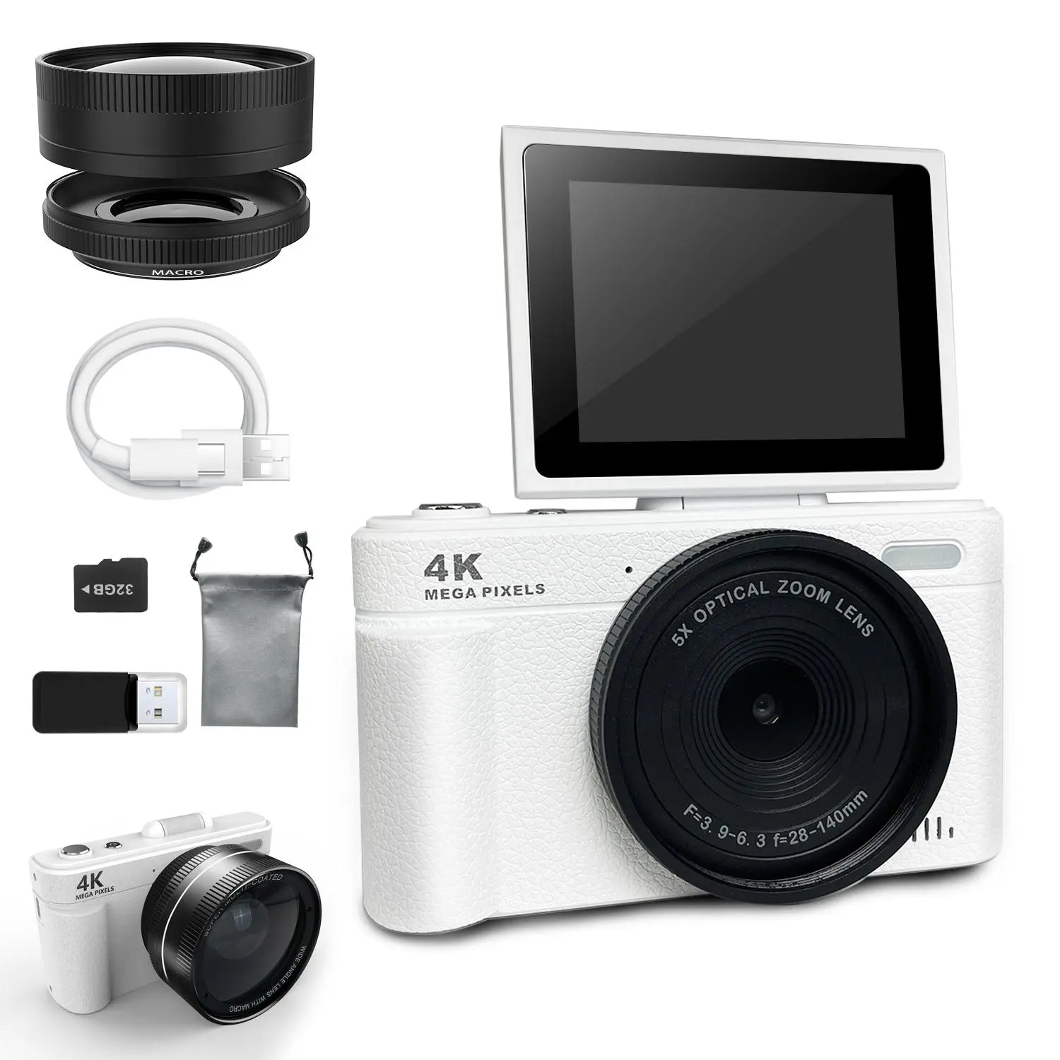 18X Digital Zoom Camera with Lens & 32GB Micro SD Card, High