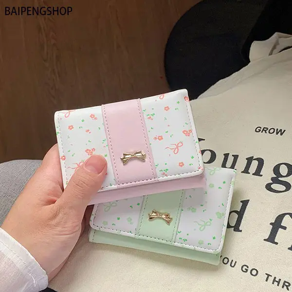 Floral Coquette Bow Small Wallet Cute Card Purse with 7 Card Slots, Compact ID & Credit Card Organizer, Stylish Daily Carry Accessory for Women and Girls