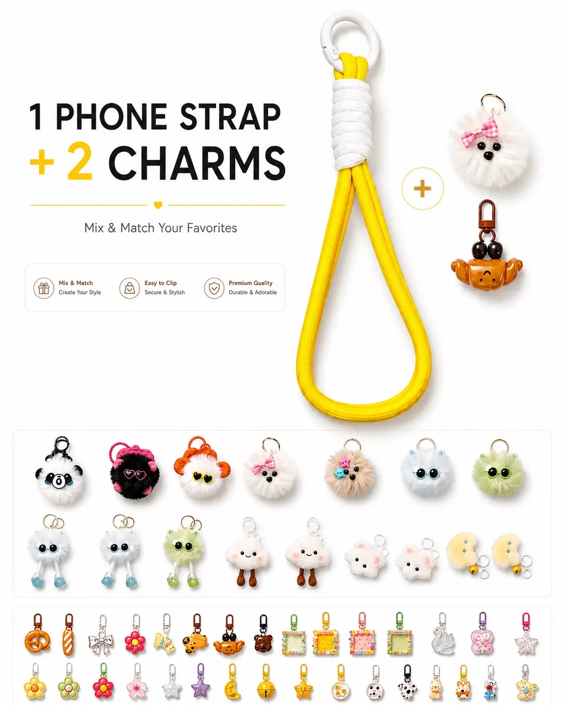 PokPock Braided Nylon Rope Phone Charm Wristlet with Round Key Ring