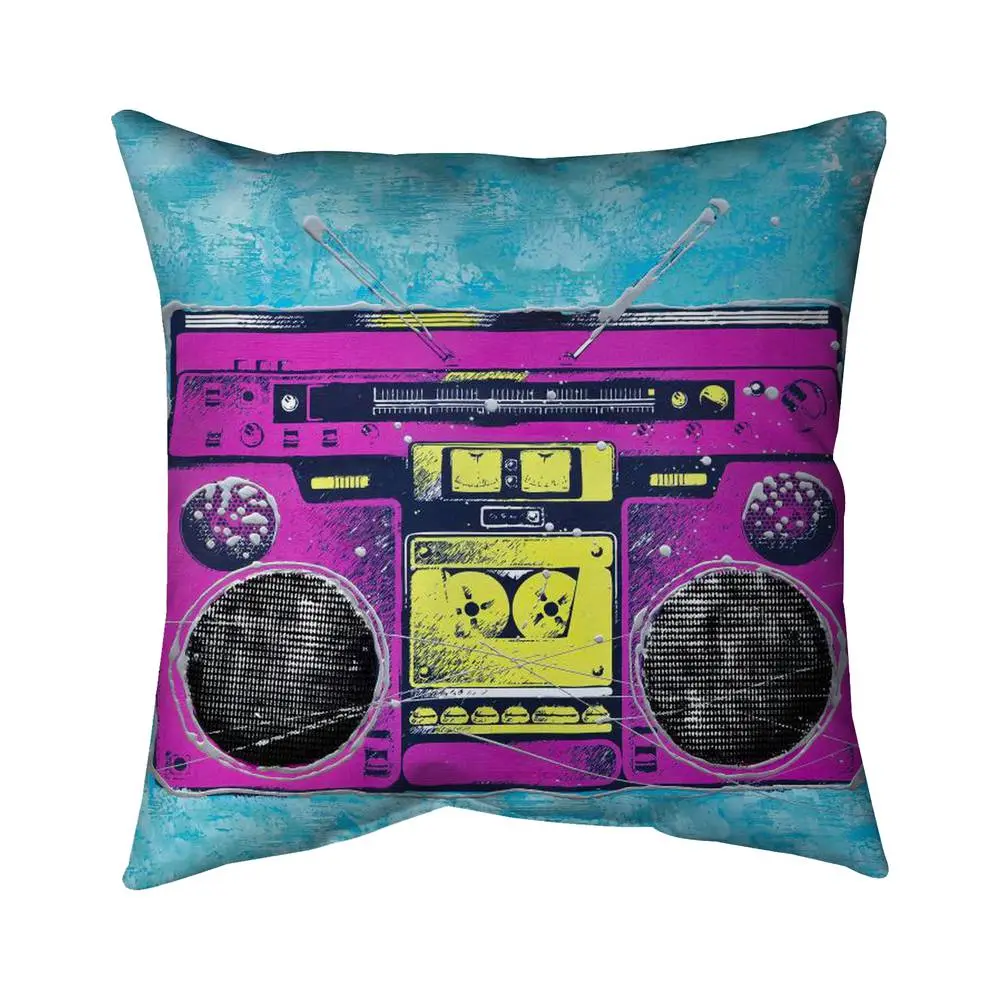 360 Stand 18x18 in. Vintage Radio Print Spun Polyester Throw Pillow - UV-Protected, Down-Filled, Retro Look, Outdoor/Indoor Room Accessories, Pink Bedroom & Cozy Corner Soft Furnishing Decor