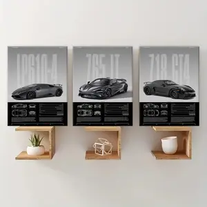 3 Counts Wooden Framed Canvas, Supercar Wall Decorations, Car Posters, Exquisite Fashion Poster, Perfect Living Room Decoration, Modern Art, Family Poster, Wall Art Decoration, Ideal Gift, Waterproof, Artwork, Modern Art Design