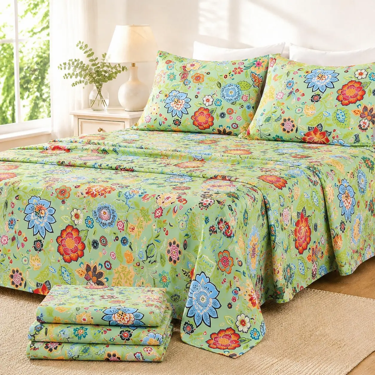 Bedlifes Floral bed sheet set bamboo Blend & Brushed Microfiber Bedding Set Soft 14-21"Extra Deep Pocket tiktokshopspringglowup Silky Cooling Bedsheets