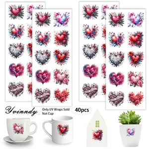 40 Pieces/Set Lovely Flowers UV DTF DIY Cups Transfer Stickers, Suitable For DIY Cups, Computers, Scrapbooks, Etc., Popular Creative Uvdtf Stickers Among DIY Enthusiasts (Transfer Stickers Only, Other Items Not Included)