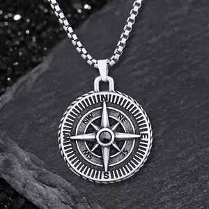 GTHIC Vintage Pirate Compass Stainless Steel Marine Pendant for Daily Wear Birthday Gift
