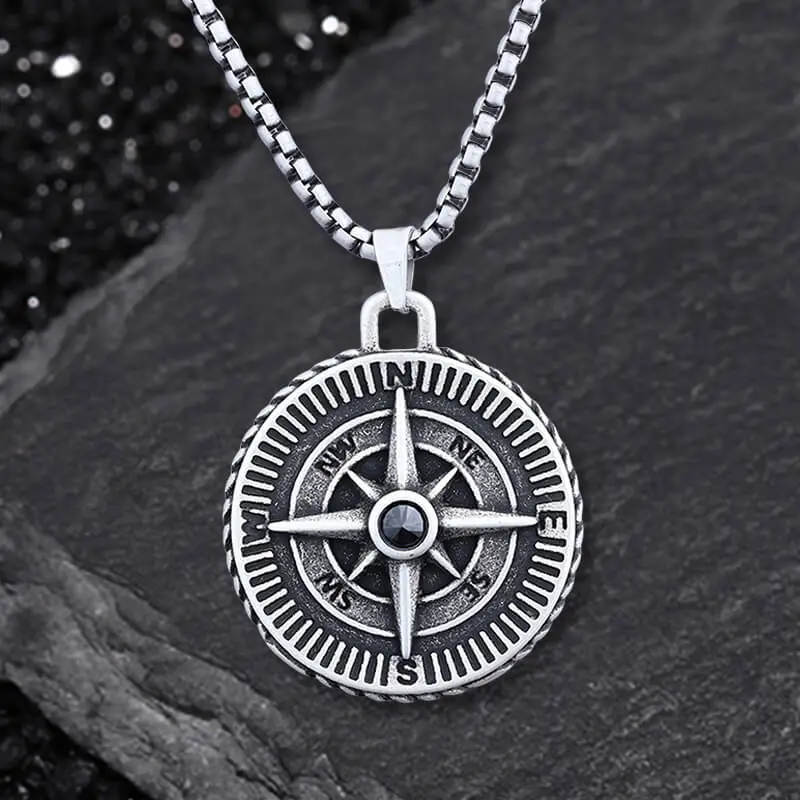 GTHIC Vintage Pirate Compass Stainless Steel Marine Pendant for Daily Wear Birthday Gift