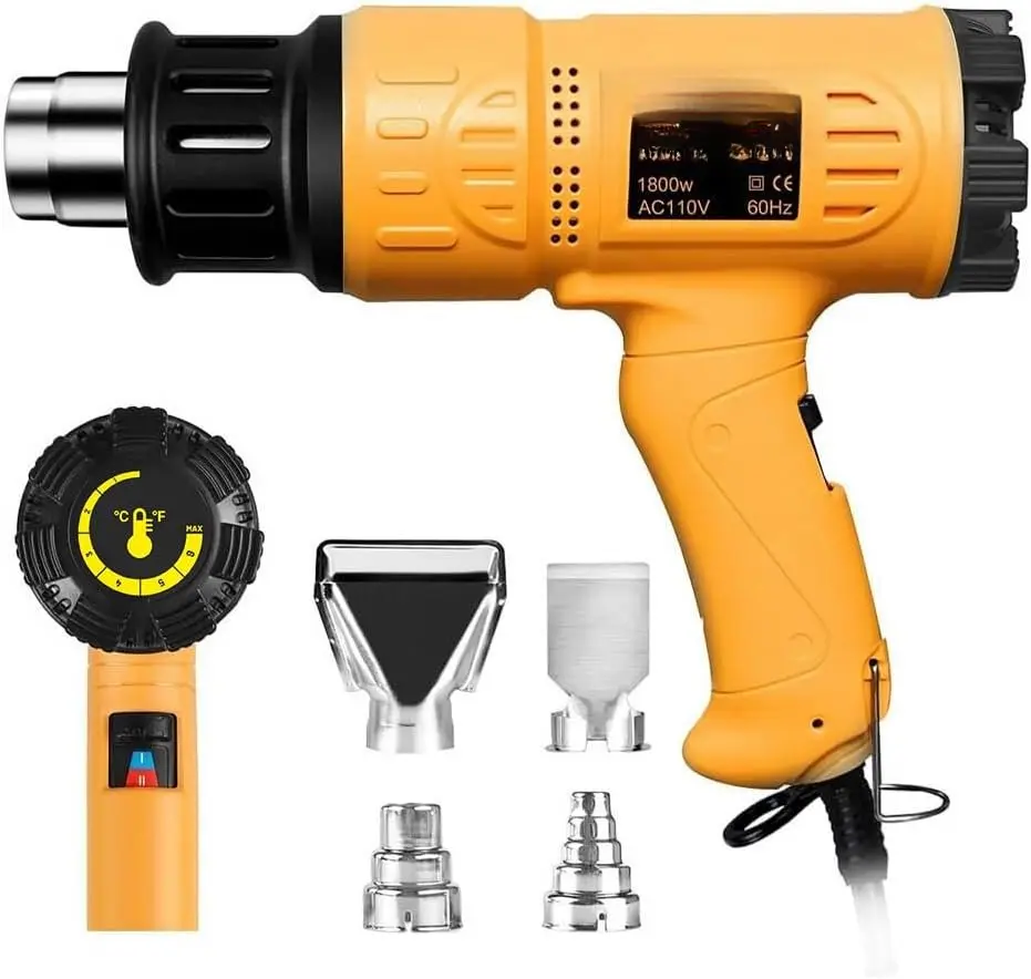 Heat  1800W 122-120250- 650Fast Heating Heavy Duty Hot Air  Kit Variable Temperature Control Overheat Protection with 4 Nozzles for Crafts, Shrinking PVC, Stripping (5.2FT)