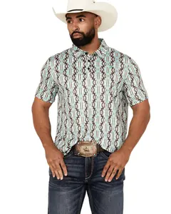 Rock & Roll Denim Men's And Southwestern Print Short Sleeve Polo Shirt - Bm51t03967