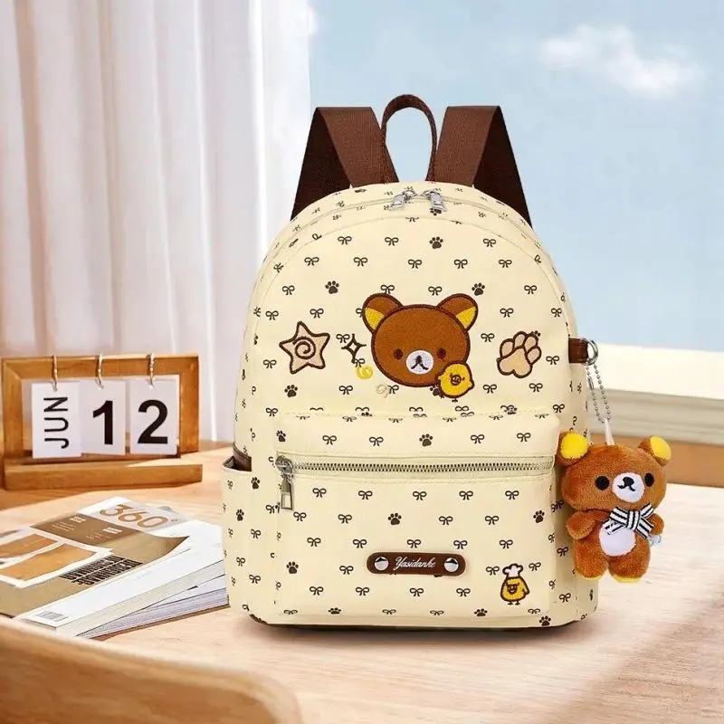 Rilakkuma Backpack Cartoon Cute Bear Backpack Shoulder Handbag Campus Daily School Starts Travel Large Capacity Bag Outdoor Gift