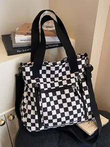 Fashionable Plaid Colorblock Handbag, Large Capacity Commuter Shoulder Crossbody Bag, Student Versatile Backpack