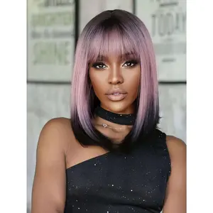 Women's Synthetic Full Machine Wig, New Style Gradient Golden Collarbone-Length Short Straight Hair, Simulated Scalp, Full Head Cover