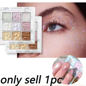 9 Color Snowflake Eyeshadow Palette, Long Lasting Waterproof Fine Glitter Diamonds, Party Makeup with Highlighter and Shimmer Effects, Pressed Glitter