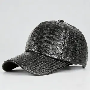 New Spring Collection Premium Leather Baseball Cap with Crocodile Pattern PU Duckbill Cap - Street Style Hip Hop Sun Cap