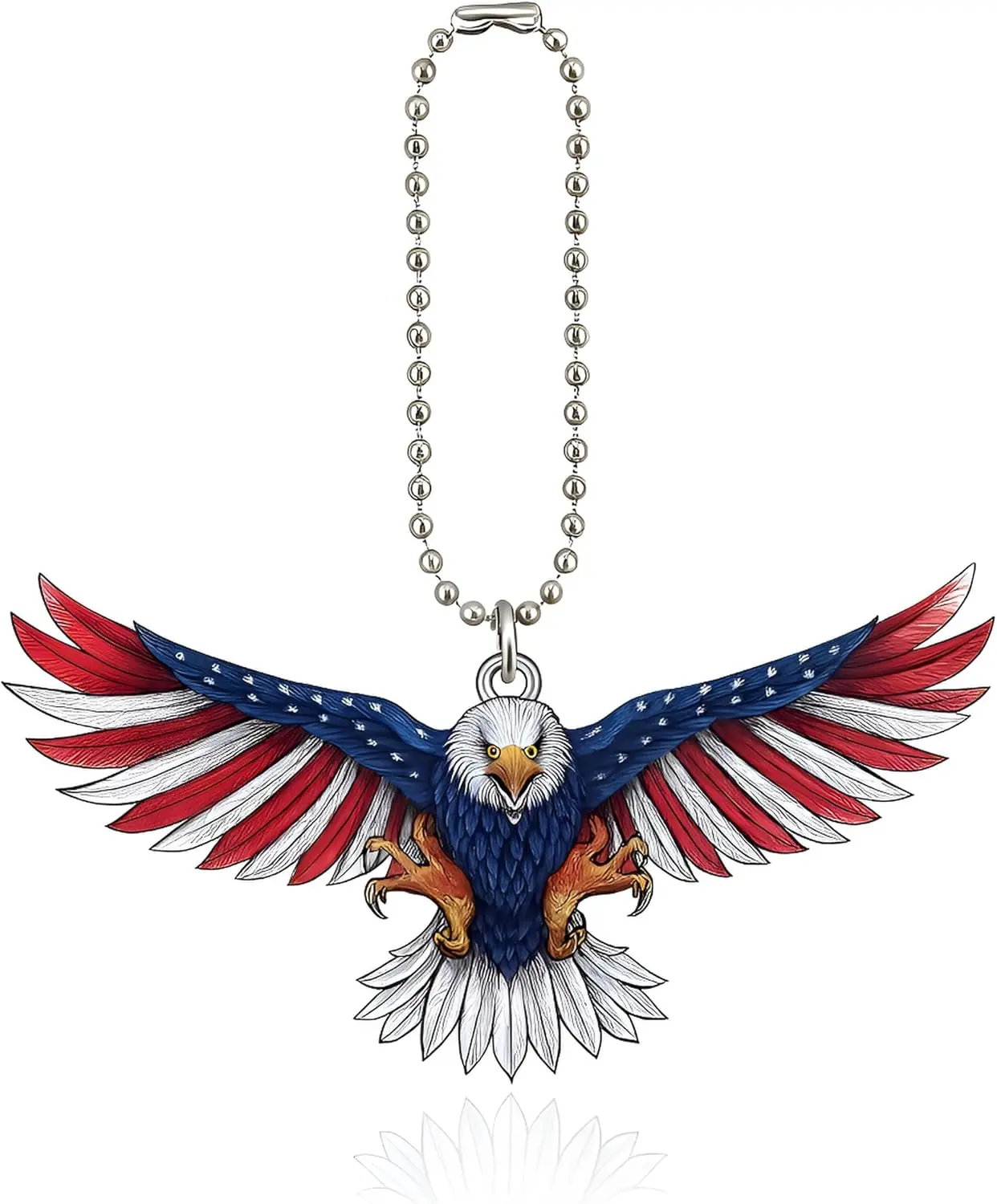 SUPAC Patriotic Eagle Bird Keychain - Military Pride, American Flag Silver Ball Chain for Independence Day, Memorial Day, Durable, People, Casual, Fierce Eagle Head, Metal, Showing American Pride