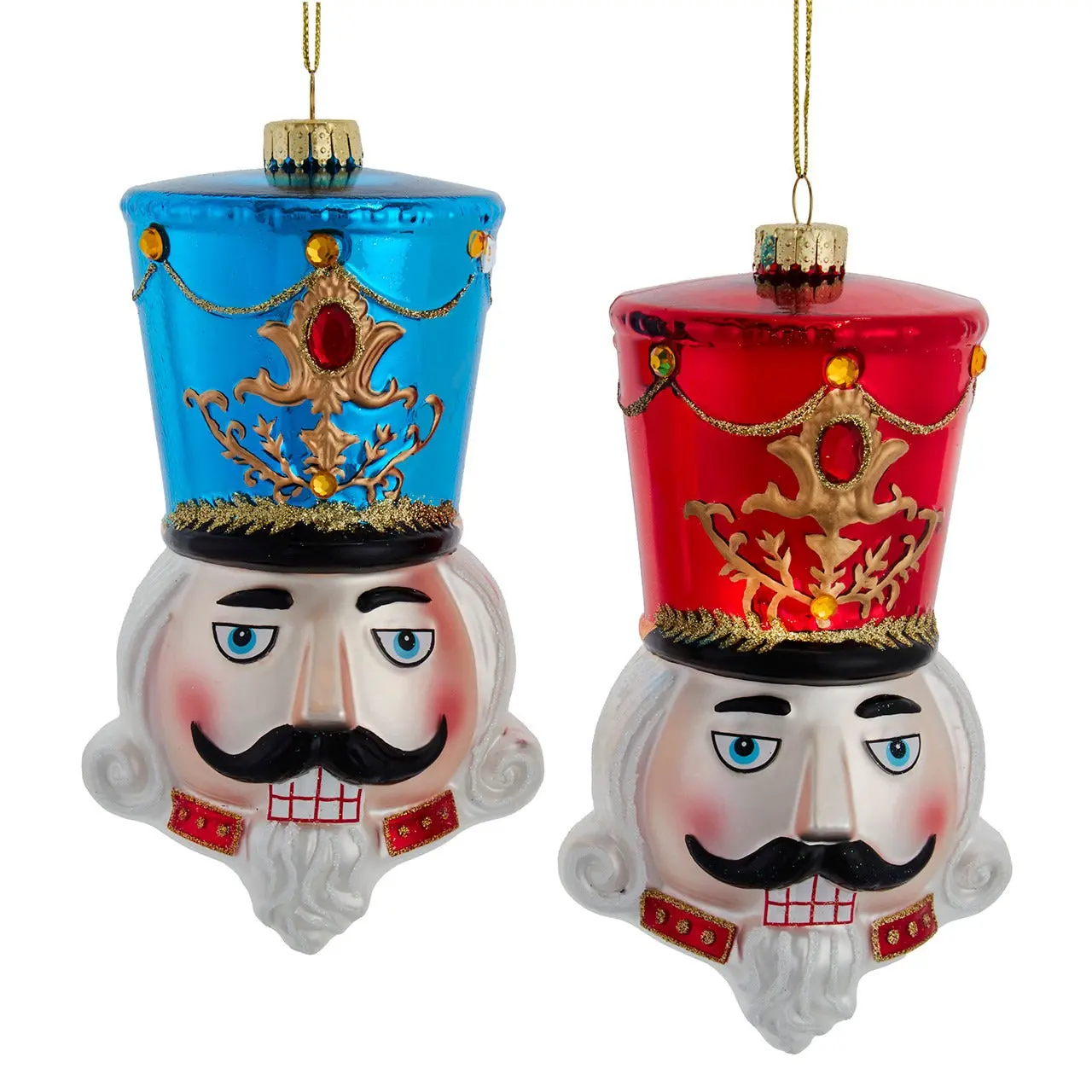 XLARGE 7" Glass Nutcracker Head With Red & Blue Hat Ornament C6436