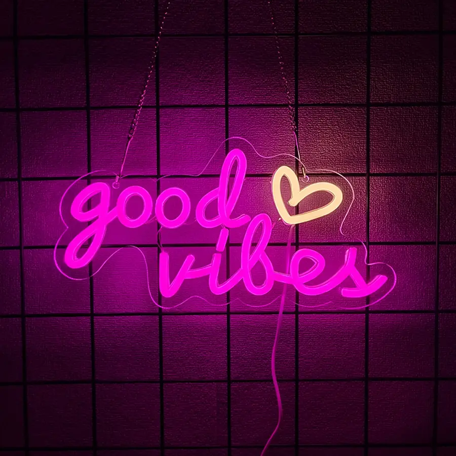 Good Vibes  Neon Signs LED Neon Sign for Wall Decor Led Decoration Decorative Neon Light Neon Lights  Signs Suitable for Living Beer Bar Game Room Hotel Birthday Party Restaurant Christmas Unique Gift for Lover Atmosphere Lighting
