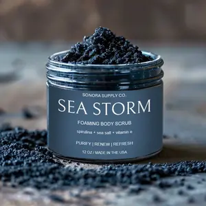 Men's Body Scrub - SEA STORM Men's Body Scrub with Spirulina and Sea Salt and Vitamin E