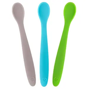 WeeSprout Silicone Baby Spoons, First Stage Infant Feeding Utensils With Soft-Tip, Set of 3