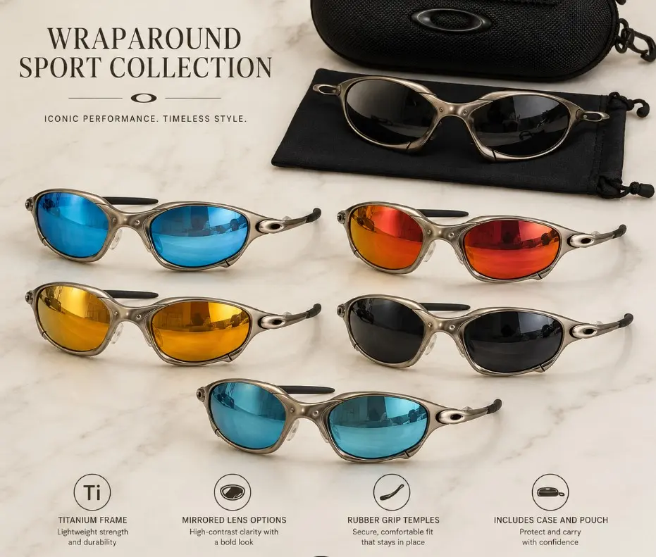 Romeo/Juliet Unisex Wraparound Sports Sunglasses, Lightweight Titanium Frame Mirrored Eyewear for Outdoor, Running and Driving, Mirrored Wraparound Y2K Eyewear for Driving and Cycling