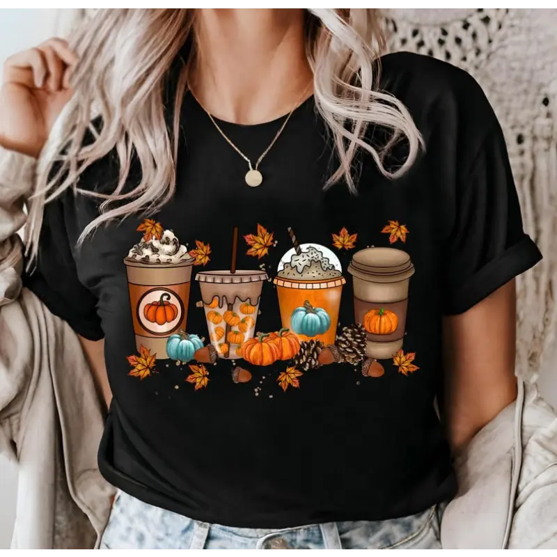 Orange Pumpkin Latte Drink Shirt, Fall Coffee Tee, Autumn Coffee Shirt, Fall Coffee Pumpkin Tee, Fall Coffee Drink Shirt, Pumpkin Spice Tee-1