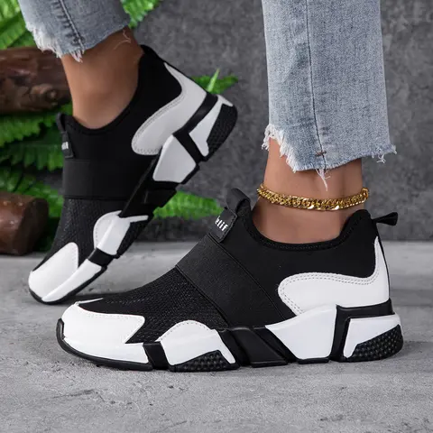 Ubetif Women's No-Lace Slip-On Low Top Chunky Sneakers - Elastic Band, Breathable Mesh Fabric, Lightweight Height-Increasing Platform Ankle Shoes, Fashion All-Seasons Women's Casual Trainers for Everyday Walking & Effortless Wear
