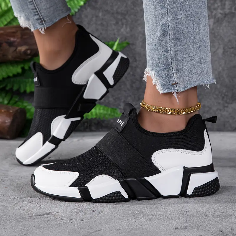 Ubetif Women's No-Lace Slip-On Low Top Chunky Sneakers - Elastic Band, Breathable Mesh Fabric, Lightweight Height-Increasing Platform Ankle Shoes, Fashion All-Seasons Women's Casual Trainers for Everyday Walking & Effortless Wear