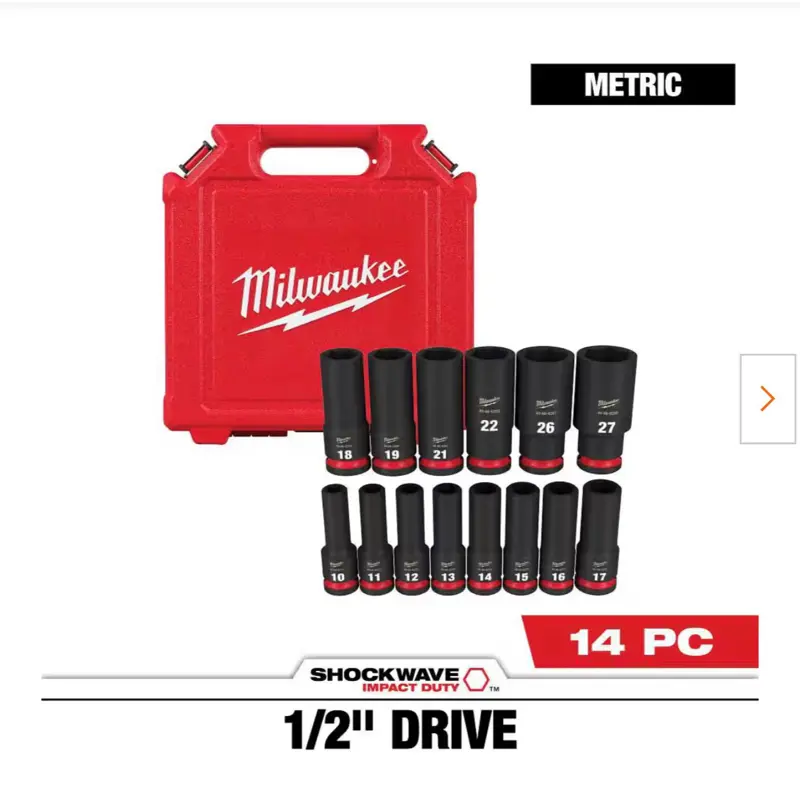 Milwaukee SHOCKWAVE Impact Duty 1/2in.-Drive 6-Point Socket Set, 14-Pc., Metric