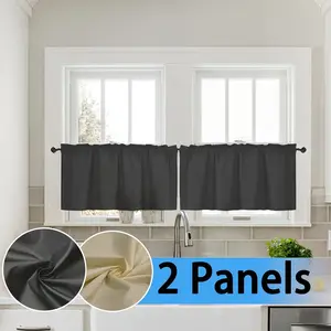 2 Panels Solid Color Kitchen Short Drapes, Durable Anti-Pull Light Filtering Curtains, Rod Pocket Design, Ideal for Kitchen, Bathroom, Basement, Café