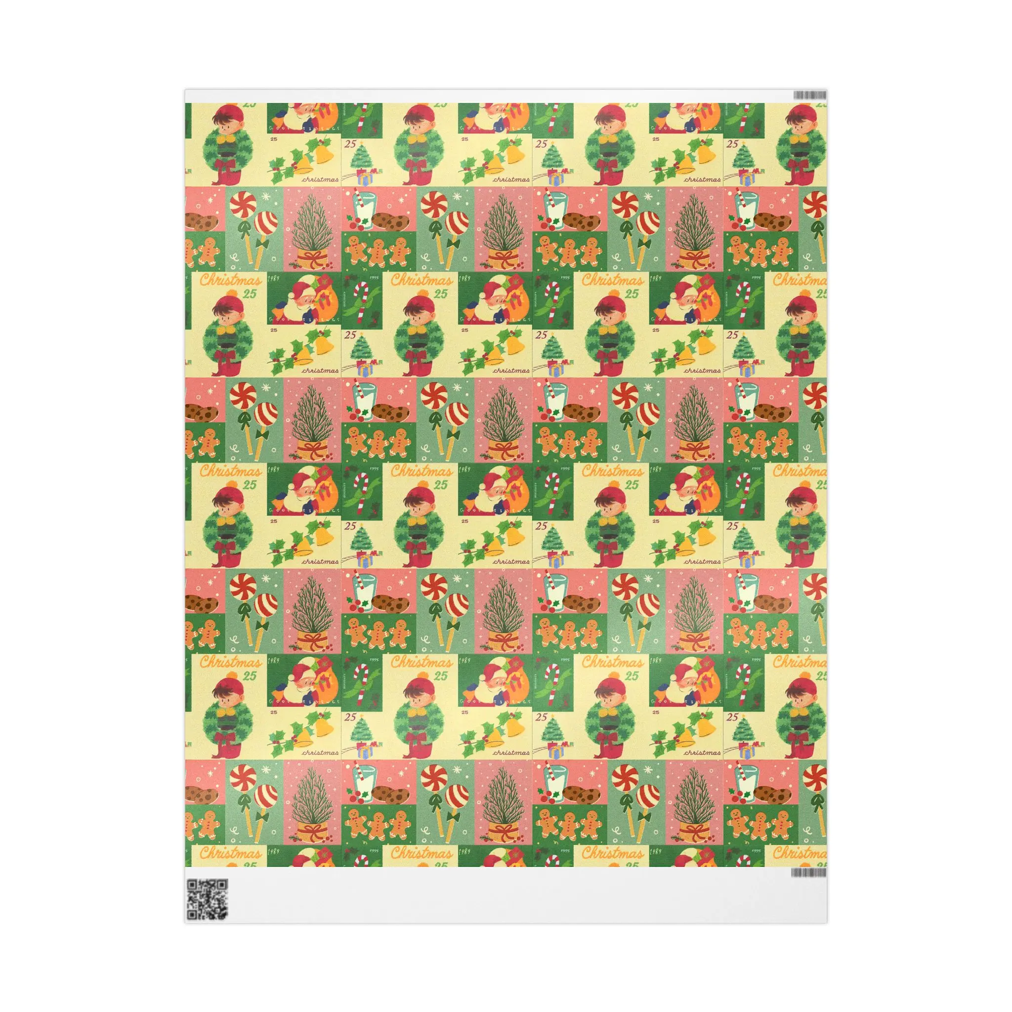 Retro Christmas Patchwork Wrapping Paper - Office Stationery Gift Wrap with Gloss or Matte Finish for Elegant Luxury Holiday Gifting, Gloss/Matte