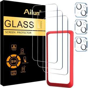 Ailun 3 Pack Screen Protector for Iphone 15 [6.1 Inch] + 3 Pack Camera Lens Protector with Installation Frame,Case Friendly Tempered Glass Film,[9H Hardness] - HD [6 Pack] Ailun