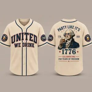 Party Like It's 1776 Baseball Jersey, Patriotic Beer Shirt 4th Of July Button Up, USA Freedom Jersey, Vintage George Washington Drinking Tee, Funny Americana Party Jersey, Men Retro Independence Day Apparel 250 Years Of Freedom Baseball Shirt