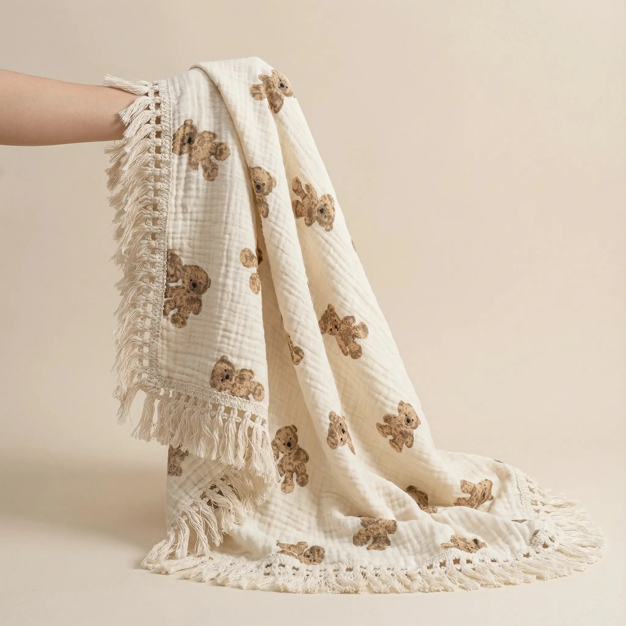 80cmx65cm Printed Cotton Fringe Cozy Throw Blanket Single Piece