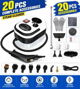 Handheld Steam Cleaner, 2500W Portable Floor Cleaner with 15-Second Heat-Up, 1.2L Water Tank, 3-Speed Adjustable Handle & 20 Accessories for Home, Car Cleaning