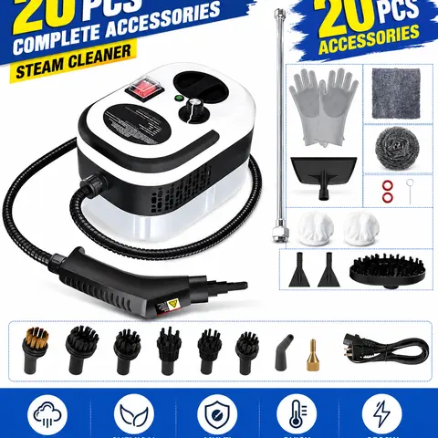 2500W Corded High-Pressure Handheld Steam Cleaner - 9.8-foot Power Cord, Compact Design, 15-Second Quick Heat-Up, 1.2L Water Tank, 3-Speed Adjustable Handle, 20 Accessories, Multi-Surface Anti-Stain Gunk Removal for Home & Car