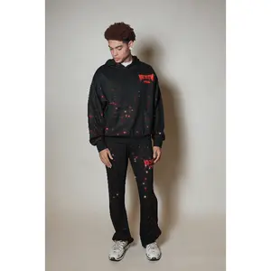 Twinkle Black/Red Rhinestone Hoodie Relaxed Track Set