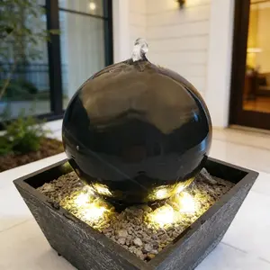Luxury Stone Rolling Ball Desktop Fountain Small with Light Water Flow Ornament Study Tea Table Decoration Feng Shui Ball