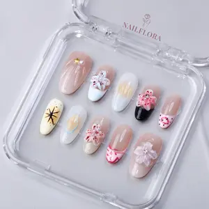 NailFlora Soft Petal – Handmade Floral Press-On Nails | Reusable Salon-Quality 3D Nail Set