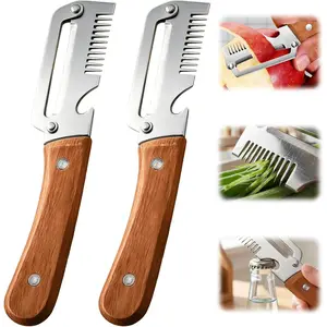 2026 Upgrade Vegetable Peeler With Wooden Handle, Stainless Steel Wide Blade Potato and Carrot Peeler, 3-in-1 Veggie Peeler With Scallion Shredder and Bottle Opener for Kitchen, Camping and Travel