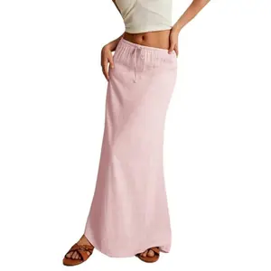 LYD- Women's White Maxi Skirt - Minimalist Drawstring Linen Fabric, Regular Fit, Casual Style, All Seasons Bottoms for Home Wear -LYD sport summer smash women leopard vertical bell