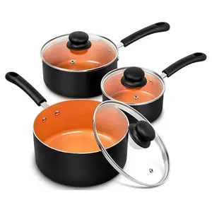 MICHELANGELO Nonstick Sauce Pan With Lid, 1QT&2QT&3QT Ceramic Saucepan, Copper Saucepans,PFAS-FREE Pot Set,Small Pots For Cooking,Multipurpose Cooking Pots Set For Home Kitchen,Dishwasher Safe