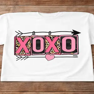 XOXO T-Shirt - White Fitted Crew Neck Short Sleeve with XOXO Print and Heart Design