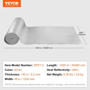 VEVOR Double Reflective Insulation Roll, Foam Core Radiant Barrier, 3.2 mm 48 inx 100 ft, Double-Sided Aluminum Foil EPE Foam Heat Reflective Shield, Thermal Insulation Roll for Window RV Roof